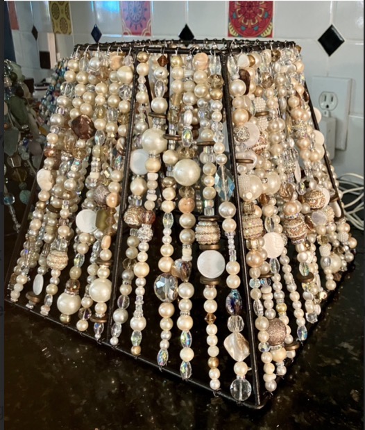 Champagne, pearl and crystal Beaded Light shade shown on its own