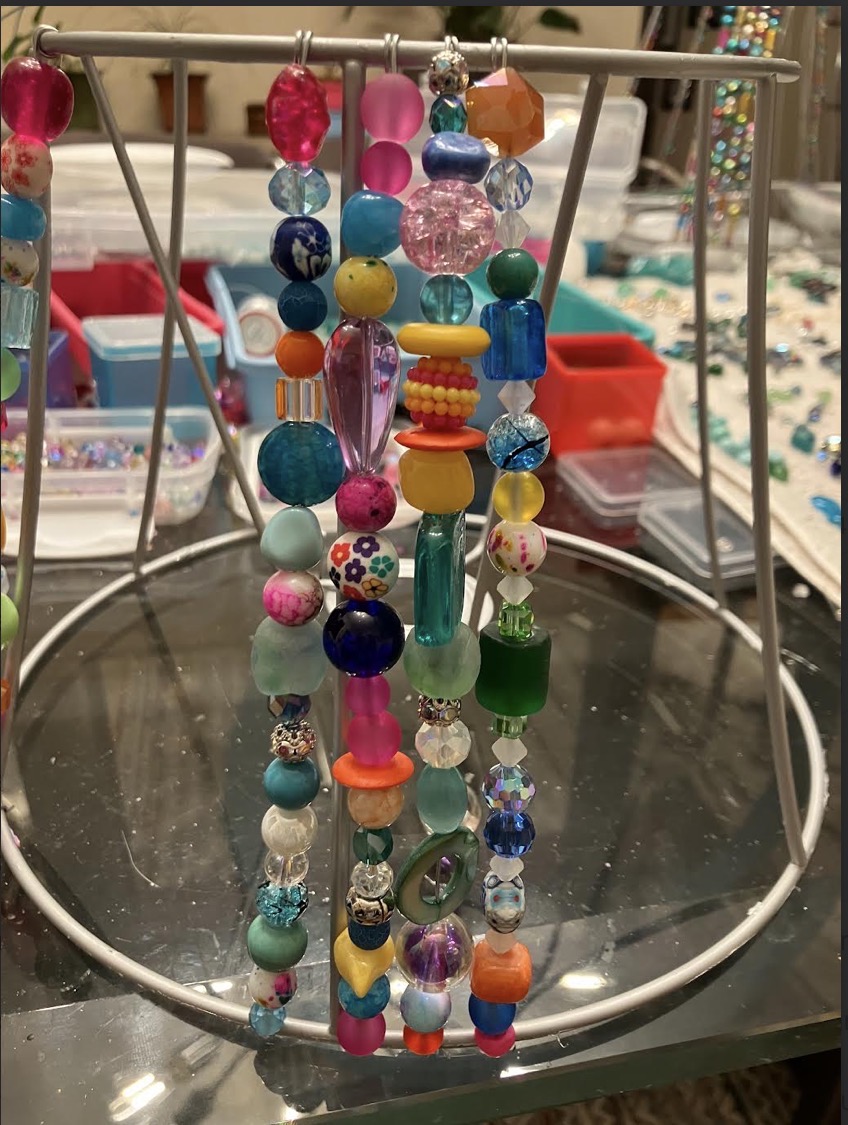 Bright multicolor beaded shade at the beginning of the process