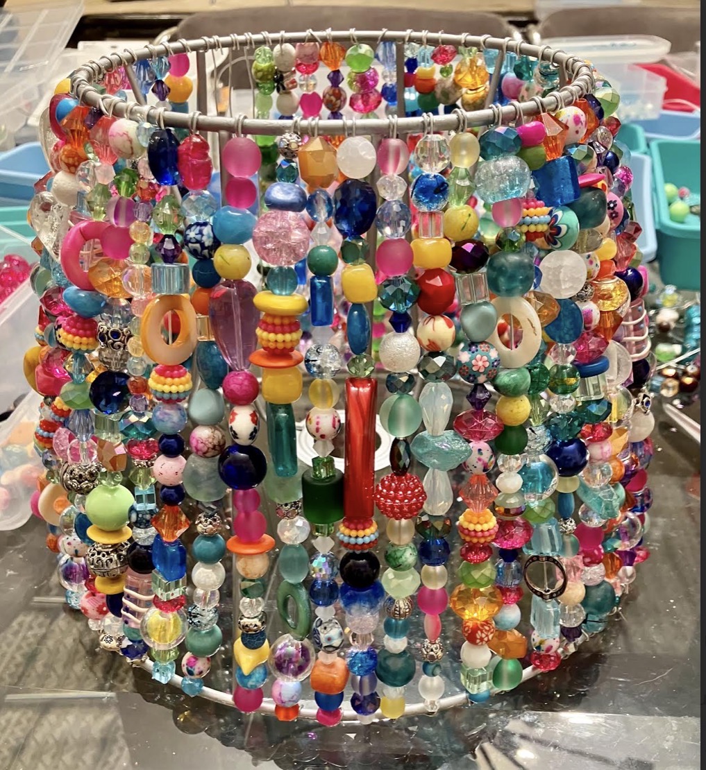 Bright multicolor shade nearly complete on the worktable