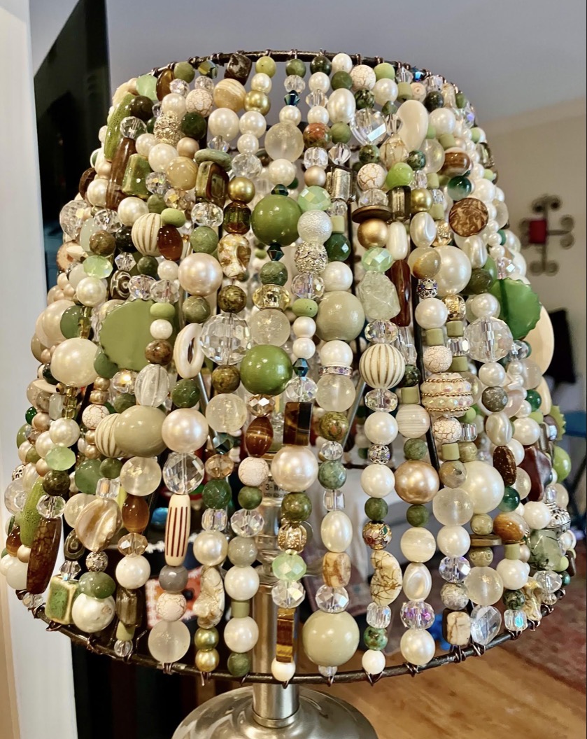 Green ivory shade filling in with hand beaded strands