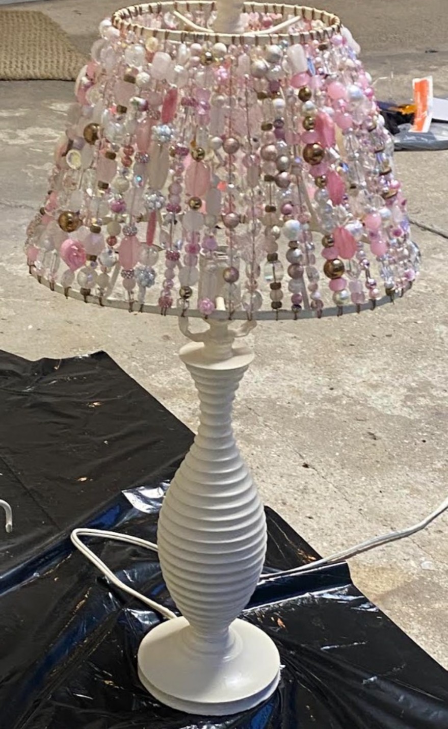 Pink pearl and crystal Beaded Light shade fully beaded