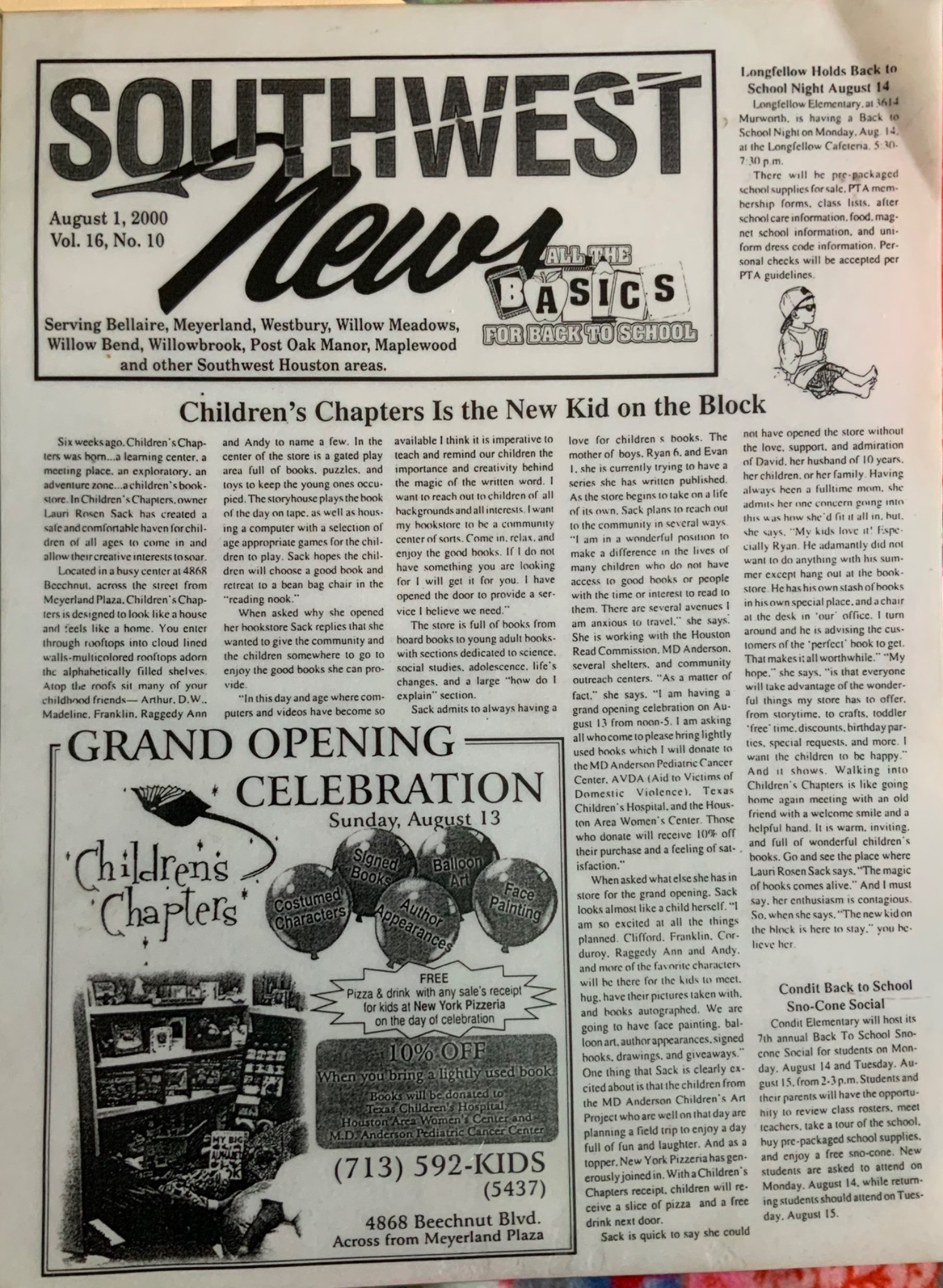 Southwest News article about Children’s Chapters, upright archive clipping